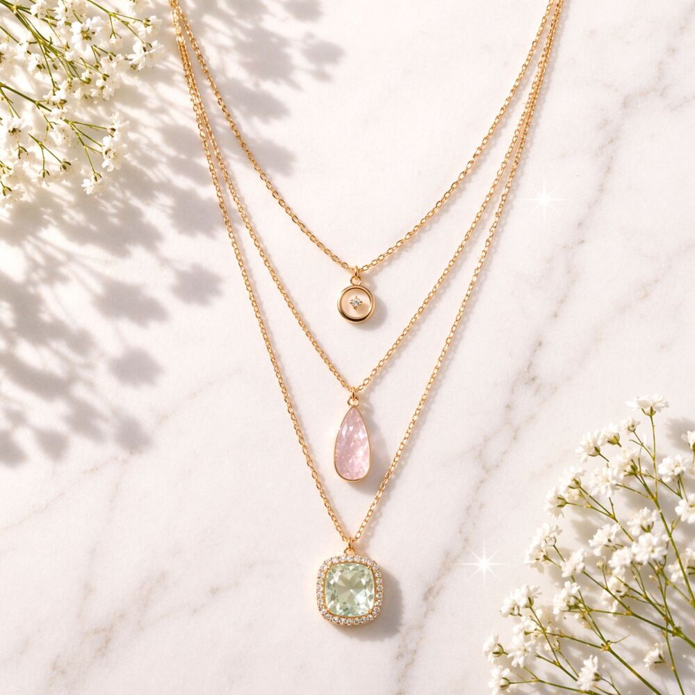 LOFT Gold Tone Triple Strand Gold Tone Pendant Necklace NWT